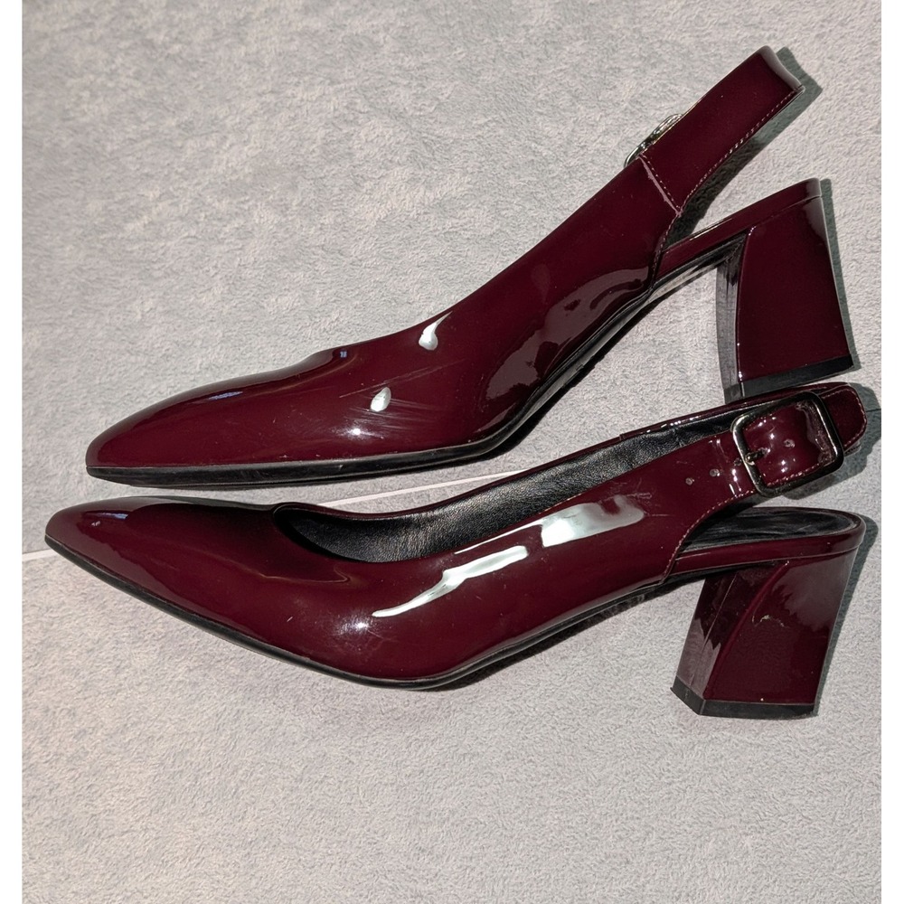 AGL Attilio Giusti Leombruni Burgundy Patent Leather Slingback Block Heels EU 38 - Picture 5 of 12